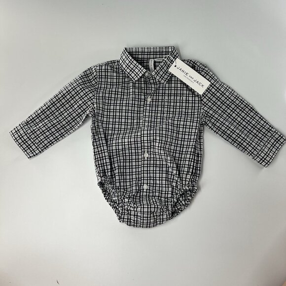 Janie and Jack Baby Boy Plaid One Piece Collared Button Bodysuit 6-12 Months - Picture 1 of 7
